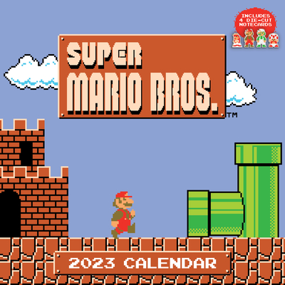 Super Mario 8-Bit Retro 2023 Wall Calendar: With 4 Bonus Die-cut Cards Cover Image