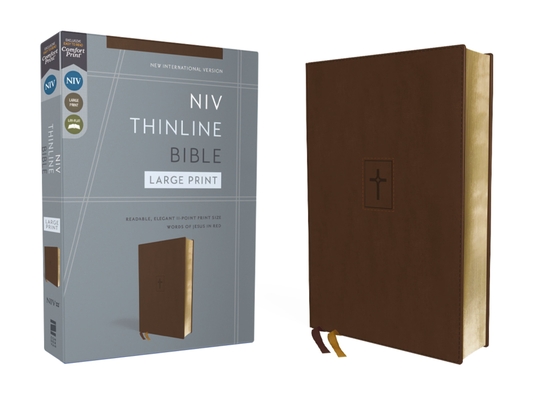 Niv, Thinline Bible, Large Print, Leathersoft, Brown, Red Letter, Comfort Print Cover Image