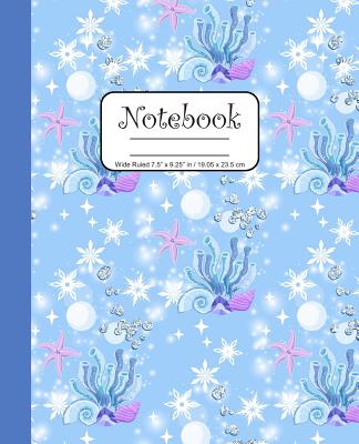 Notebook Wide Ruled 7.5 x 9.25 in / 19.05 x 23.5 cm: Composition Book, Blue and Purple Under The Sea Cover with Seashells, C756 By Printed Kat Cover Image