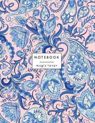 Notebook magic lover: Blue flower on pink and Dot Graph Line Sketch pages, Extra large (8.5 x 11) inches, 110 pages, White paper, Sketch, Dr Cover Image