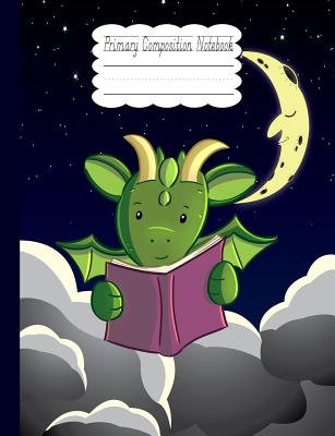 Primary Composition Notebook: Green Dragon Reading In Clouds School Story Specialty Handwriting Paper Dotted Middle Line (Primary Journal Grades K-2 #1)