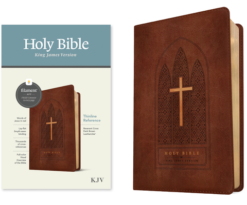 KJV Thinline Reference Bible, Filament-Enabled Edition (Leatherlike, Reverent Cross Dark Brown, Red Letter) Cover Image
