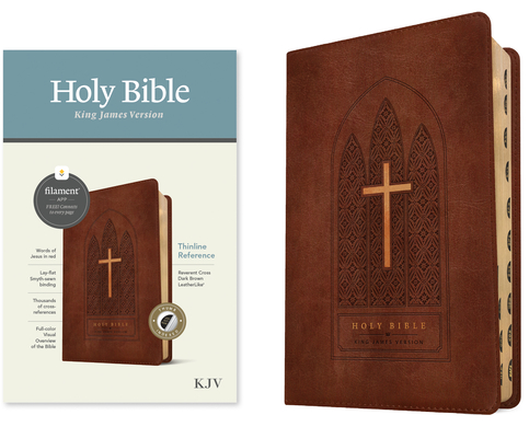 KJV Thinline Reference Bible, Filament-Enabled Edition (Leatherlike, Reverent Cross Dark Brown, Indexed, Red Letter) Cover Image