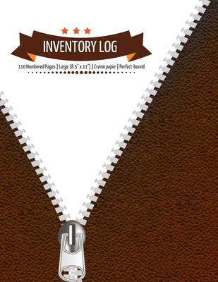 Inventory Log: Brown Leather Inventory Log Book - 110 Numbered Pages - Business Logbook Record Items, Quantity, etc. - Brown Leather Cover Image