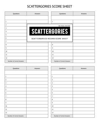 BG Publishing Scattergories Score Sheet: Scattergories Game Record