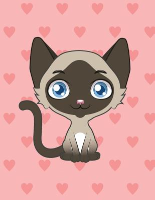 Notebook: Cute Siamese Cat, Pink Hearts Girly Notebook, Large Size - Letter, Wide Ruled By Pinkcrushed Notebooks Cover Image