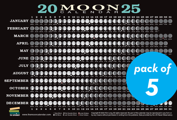2025 Moon Calendar Card (5 pack): Lunar Phases, Eclipses, and More!