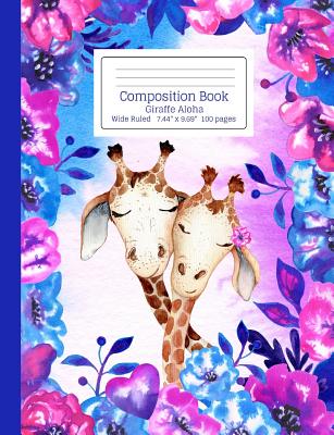 Composition Book Purple Pink & Blue Floral Tie Dye Pattern Giraffe Aloha Wide Ruled By Cool for School Composition Notebooks Cover Image