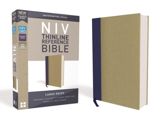 NIV, Thinline Reference Bible, Large Print, Cloth Over Board, Blue/Tan, Red Letter Edition, Comfort Print Cover Image