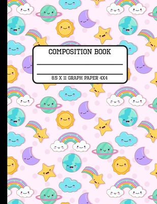 Composition Book Graph Paper 4x4: Cute Kawaii Back to School Quad Writing Notebook for Students and Teachers in 8.5 x 11 Inches Cover Image