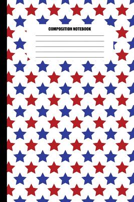 Composition Notebook: Red Stars and Blue Stars on White Background (100 Pages, College Ruled)