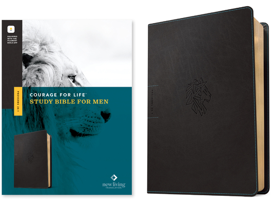 NLT Courage for Life Study Bible for Men (Leatherlike, Onyx Lion, Filament Enabled) Cover Image