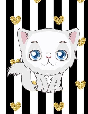Notebook: Cute White Cat, Black Stripes Gold Glitter Heart Girly Notebook, Large Size - Letter, Wide Ruled By Pinkcrushed Notebooks Cover Image