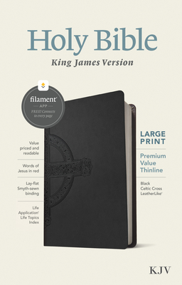 KJV Large Print Premium Value Thinline Bible, Filament-Enabled Edition (Leatherlike, Black Celtic Cross, Red Letter) Cover Image