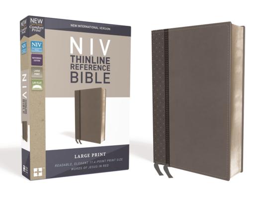 NIV, Thinline Reference Bible, Large Print, Imitation Leather, Gray, Red Letter Edition, Comfort Print Cover Image
