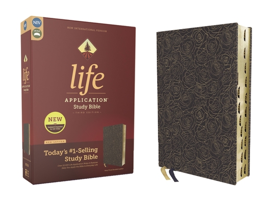 Niv, Life Application Study Bible, Third Edition, Bonded Leather, Navy Floral, Red Letter, Thumb Indexed Cover Image