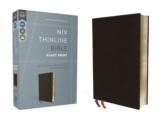 NIV, Thinline Bible, Giant Print, Bonded Leather, Black, Red Letter Edition Cover Image