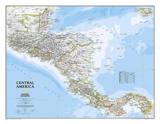 National Geographic Central America Wall Map - Classic (28.75 X 22.25 In) (National Geographic Reference Map) Cover Image