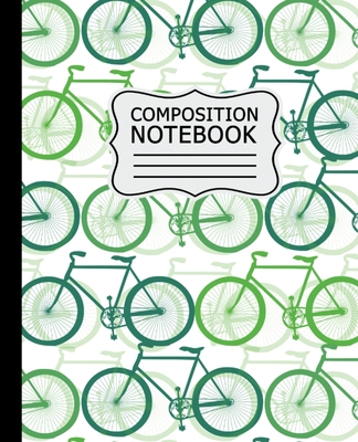 Composition Notebook: Green Bicycles Pattern on White Background 7.5