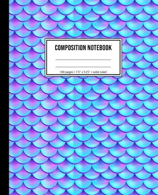 Composition Notebook: Blue Mermaid Pattern Wide Ruled Notebook Cover Image