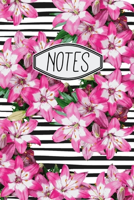 Notes: A 6" X 9" Pink Floral with Black and White Striped Notebook