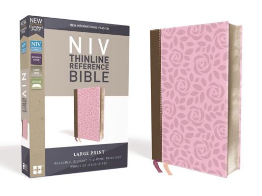NIV, Thinline Reference Bible, Large Print, Imitation Leather, Pink/Brown, Red Letter Edition, Comfort Print By Zondervan Cover Image