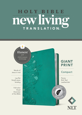 NLT Compact Giant Print Bible, Filament-Enabled Edition (Leatherlike, Peony Rich Teal, Indexed, Red Letter) Cover Image