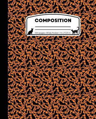 Composition: Cat Pattern Orange Marble Composition Notebook Wide Ruled 7.5 x 9.25 in, 100 pages (50 sheets) book for kids, school, Cover Image