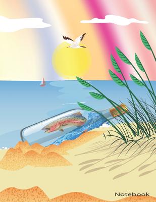Notebook: 8.5 x 11 150 Pages Rainbow Trout in Bottle on Beach Cover Image