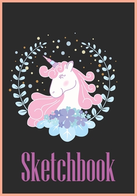 Sketchbook: Cute Unicorn On Pink Glitter Effect Background, Large Blank Sketchbook  For Girls: Large Blank Sketchbook For Girls, 12 (Paperback)