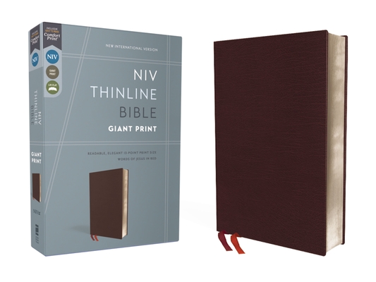 NIV, Thinline Bible, Giant Print, Bonded Leather, Burgundy, Red Letter Edition