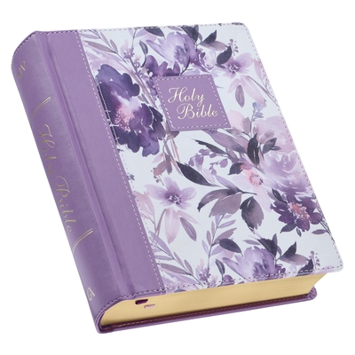 KJV Holy Bible, Note-Taking Bible, Faux Leather Hardcover - King James Version, Purple Floral Printed Cover Image