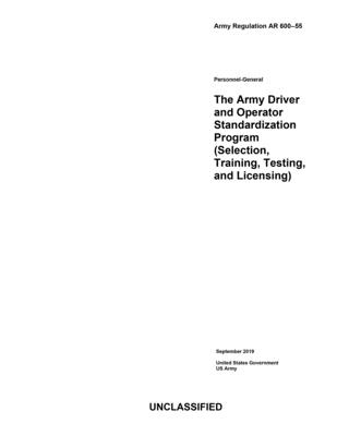 Army Regulation AR 600-55 The Army Driver and Operator Standardization