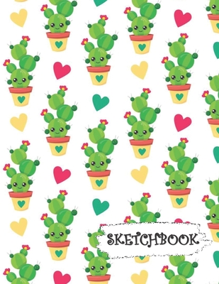 Sketchbook: Little Heart Kawaii Cactus Fun Framed Drawing Paper Notebook By Sparks Sketches Cover Image