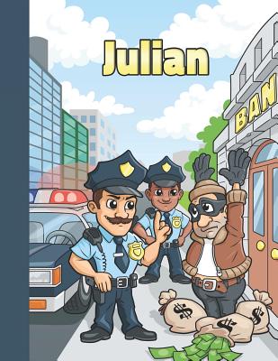Julian: Personalized Sketchbook with Police Officer Cartoon By Olagol Publishing Cover Image