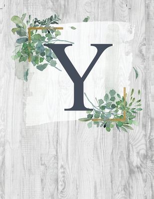 Y: Monogram Initial Notebook Letter Y - 8.5" x 11" - 100 pages, College Ruled- Rustic, Farmouse, Woodgrain, Floral