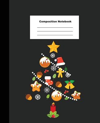 Composition Notebook: Christmas Tree Element on Black Wide Ruled Note Cover Image