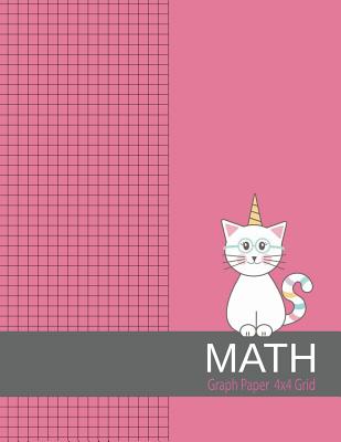 Math Graph Paper 4x4 Grid: Graph Paper Notebook with Pink Caticorn Cover, 8.5x11, Graph Paper Composition Notebook, Grid Paper, Graph Ruled Paper Cover Image