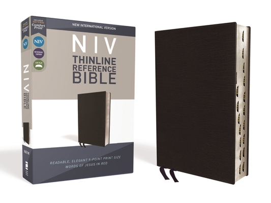NIV, Thinline Reference Bible, Bonded Leather, Black, Red Letter Edition, Indexed, Comfort Print Cover Image