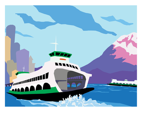 Seattle Puget Sound Ferries Art Print 11x14
