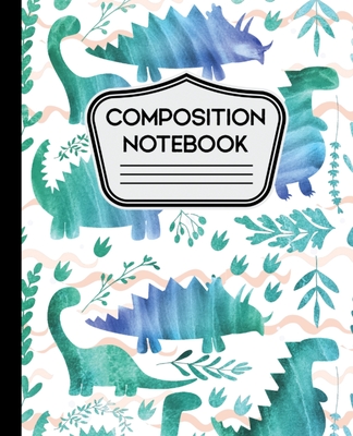 Composition Notebook: Water Color Dinosaurs on White Background for Boys 7.5" X 9.24" - 110 Wide Ruled