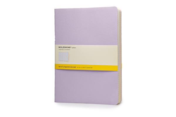 Moleskine Cahier Journal (Set of 3), Extra Large, Squared, Persian Lilac, Frangipane Yellow, Peach Blossom Pink, Soft Cover (7.5 X 10)