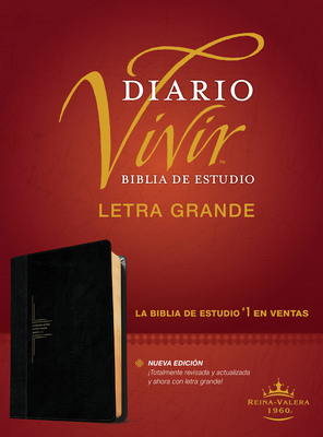 Biblia de Estudio del Diario Vivir Rvr60, Letra Grande (Letra Roja, Sentipiel, Negro/Ónice) Cover Image