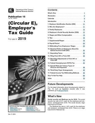 Employer's Tax Guide: Publication 15 (Circular E): For Use in 2019 Cover Image