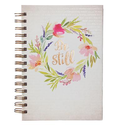 Christian Art Gifts Journal W/Scripture Be Still Watercolor Psalm 46:10 Bible Verse Floral 192 Ruled Pages, Large Hardcover Notebook, Wire Bound Cover Image