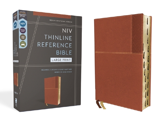 Niv, Thinline Reference Bible (Deep Study at a Portable Size), Large Print, Leathersoft, Brown, Red Letter, Thumb Indexed, Comfort Print Cover Image
