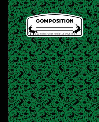 Composition: Unicorn Green Marble Composition Notebook Wide Ruled 7.5 x 9.25 in, 100 pages book for girls, kids, school, students a Cover Image
