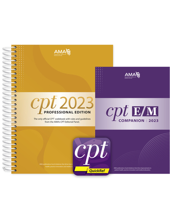 CPT Professional 2023 and E/M Companion 2023 and CPT Quickref App Bundle By American Medical Association Cover Image