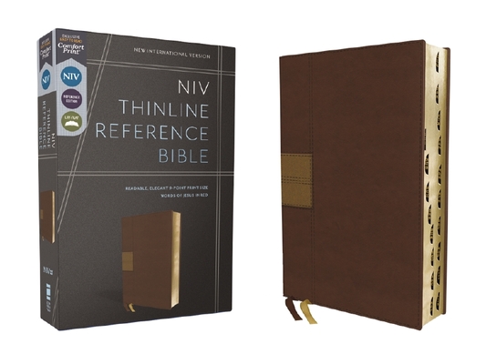 Niv, Thinline Reference Bible (Your Portable Reference Bible), Leathersoft, Brown, Red Letter, Thumb Indexed, Comfort Print By Zondervan Cover Image