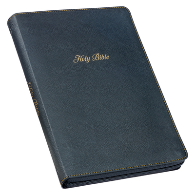 KJV Holy Bible, Thinline Large Print Faux Leather Red Letter Edition Thumb Index & Ribbon Marker, King James Version, Black, Zipper Closure Cover Image